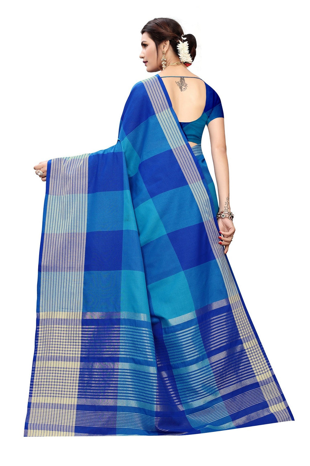 Vamika Blue Cotton Silk Weaving Saree | Grocsy