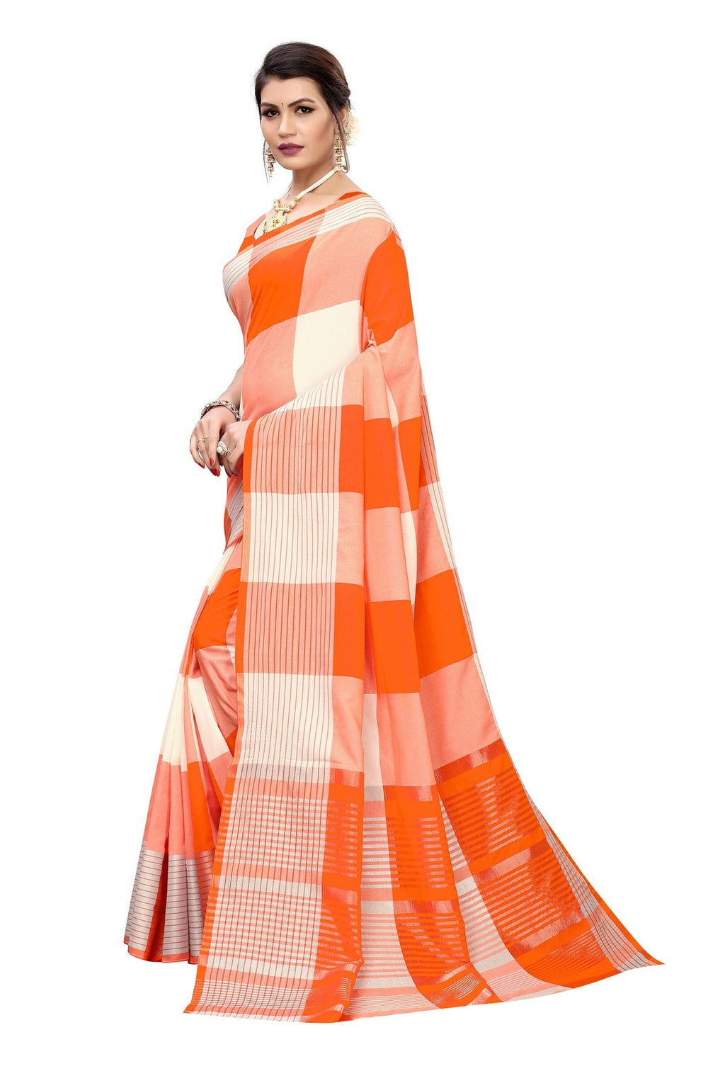 Vamika Orange Cotton Silk Weaving Saree | Grocsy