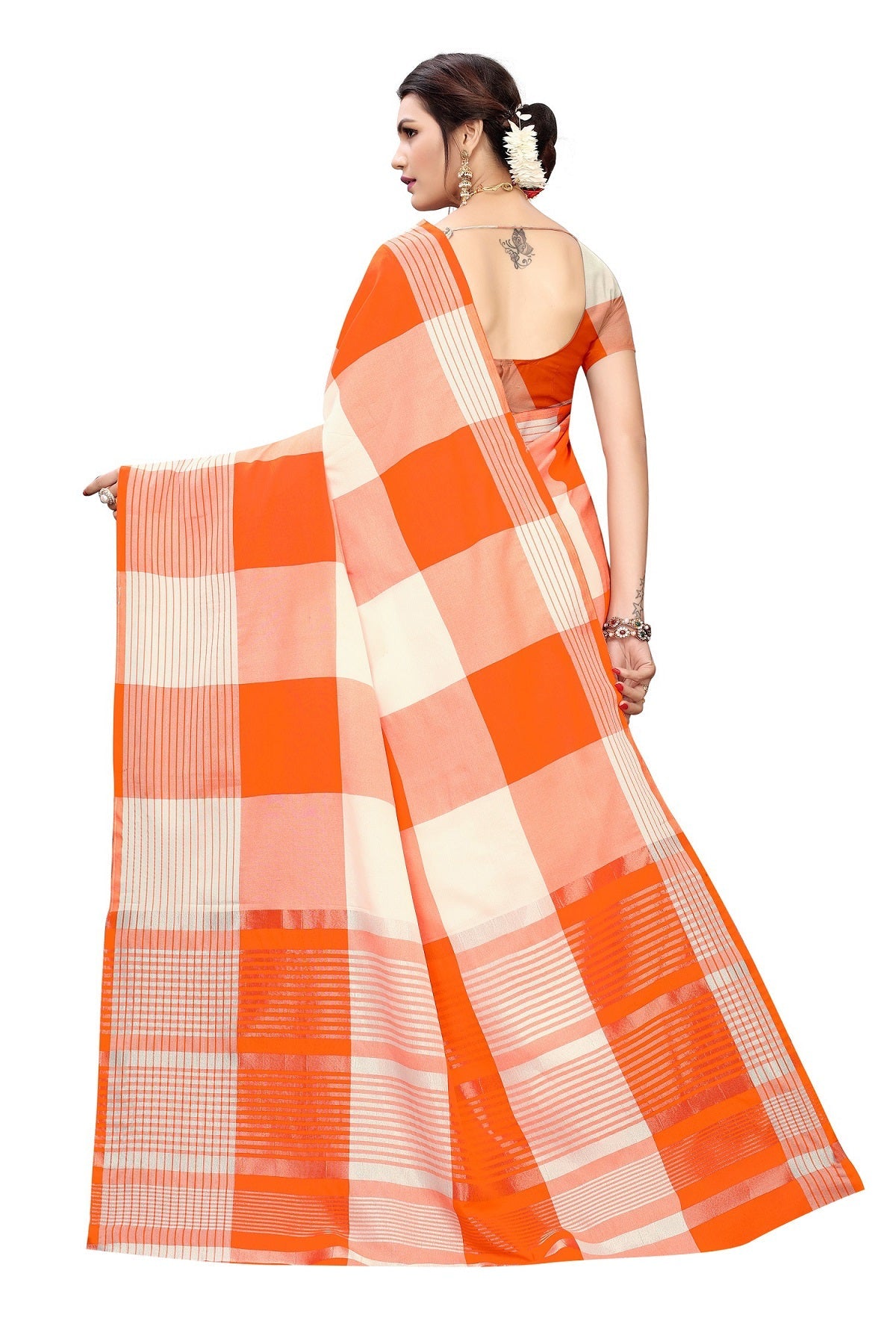 Vamika Orange Cotton Silk Weaving Saree | Grocsy