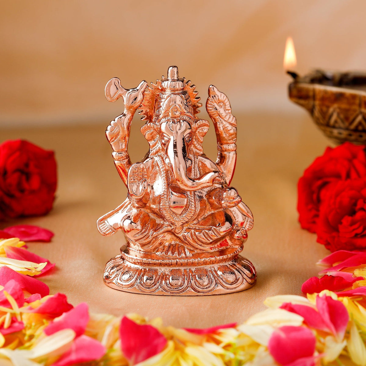 Estele Pink/Rose Gold-Polished Spiritual Ganesha Idol for Poja/Car decor
