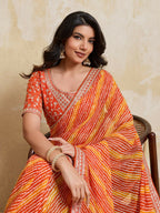 Teeya Creation New Trendy Leheriya Bandhani Georgette Saree For Daily Wear -Orange | Grocsy