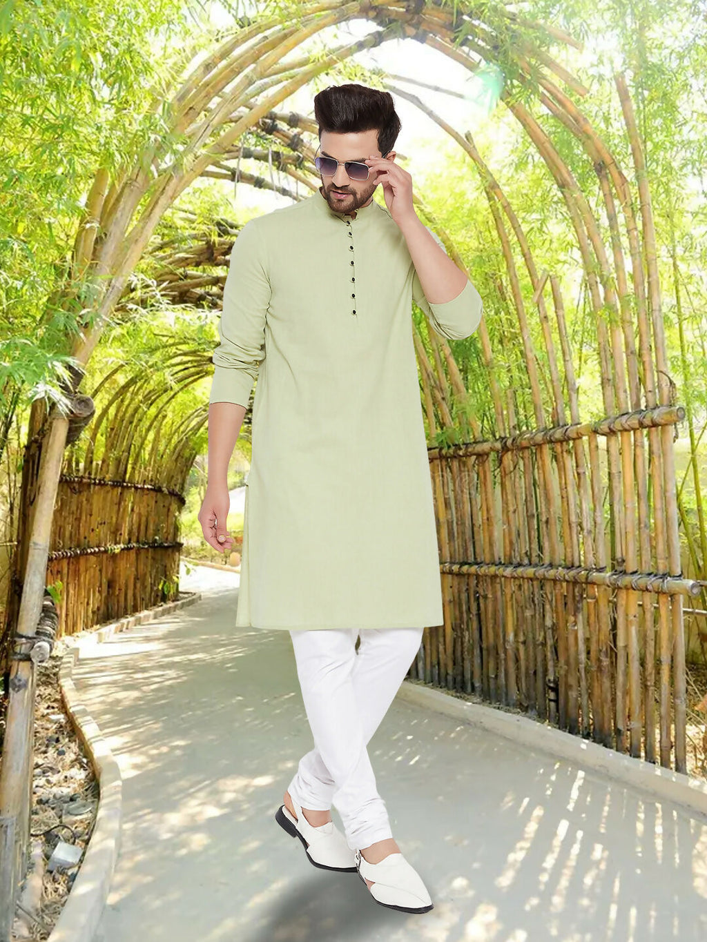 Even Apparels Men's Solid Green Linen Kurta | Grocsy