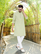 Even Apparels Men's Solid Green Linen Kurta | Grocsy