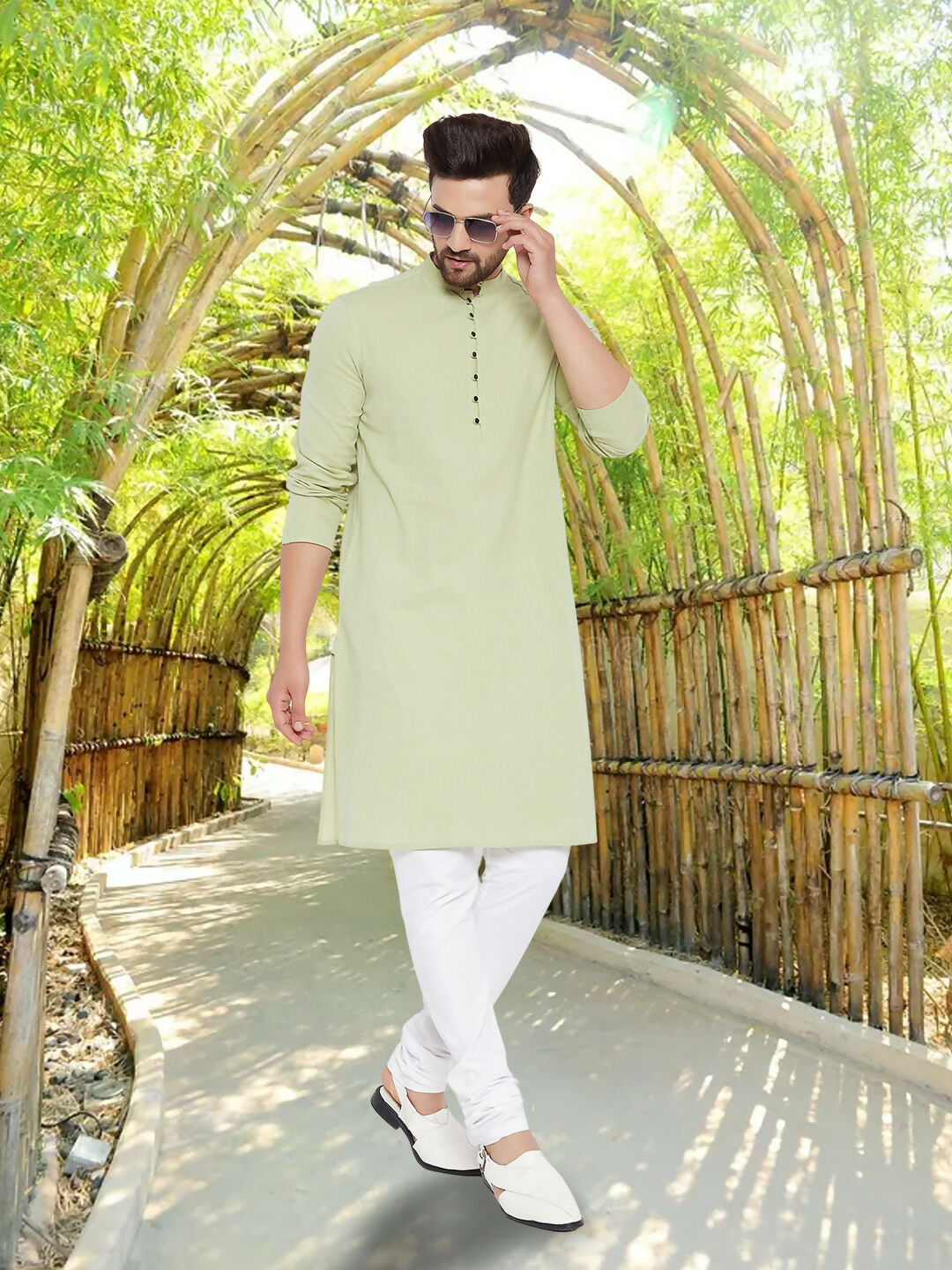 Even Apparels Men's Solid Green Linen Kurta | Grocsy