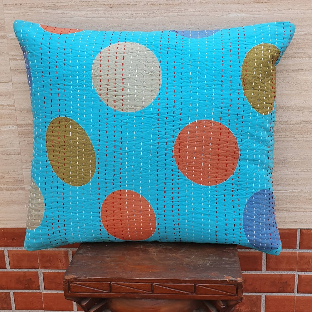 The Decor Nook Turquoise Blue Base With Multicolour Circles Print Cushion Cover | Grocsy