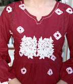 Miravan Women's Red Bandhani Printed Moti And Chikan Embroidered & Lace Work A Line Palazzo Set | Grocsy