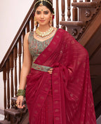 Maroon Georgette Swaroski Work Saree With Unstitched Blouse Piece - Juhi | Grocsy