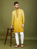 Vastranavya Ombre Yellow Premium Viscose Silk Thread & Sequence Embroidery work Kurta | Grocsy