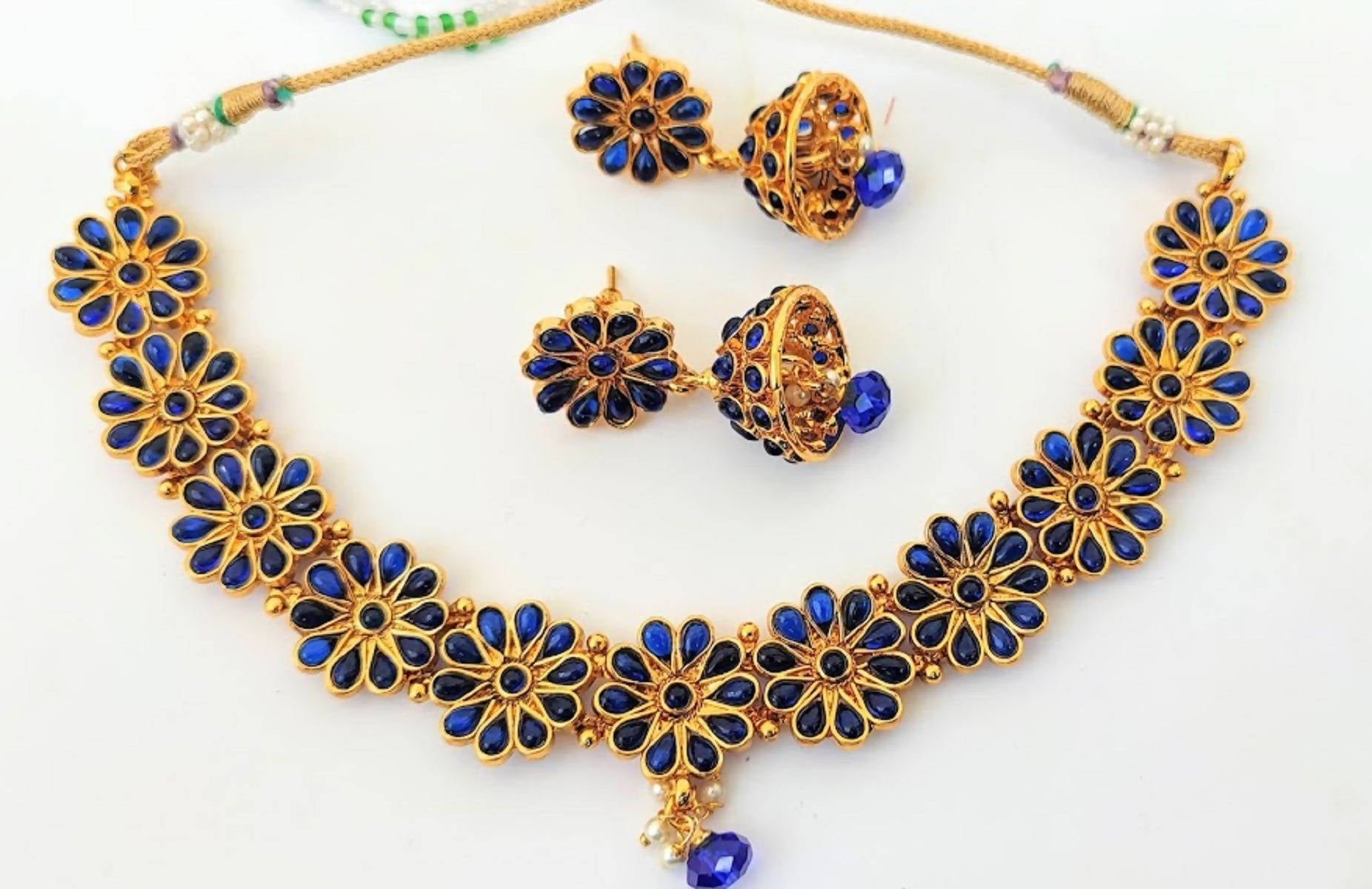 Kemp Designer Blue Necklace Set | Grocsy