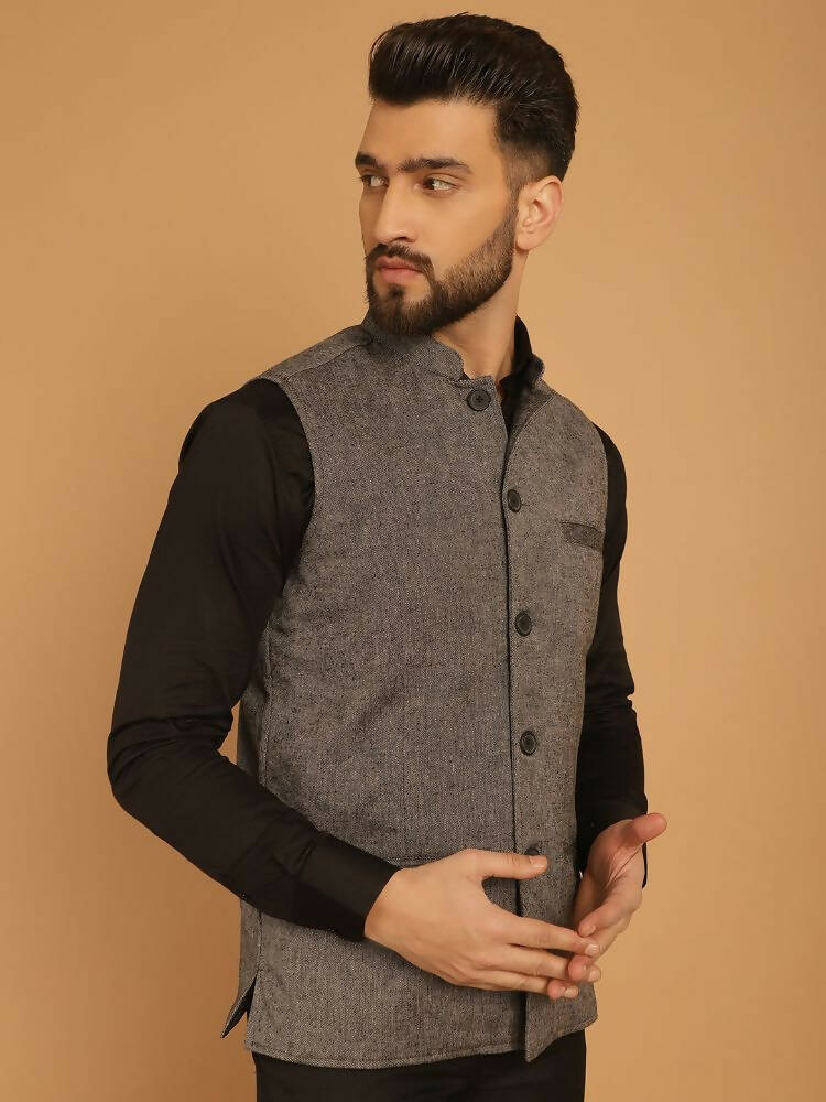 Even Apparels Pure Wool Nehru Jacket - Grey | Grocsy