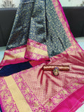 DEIANA'S Beautiful Designer Golden zari Soft Lichi Silk Saree - Blue | Grocsy