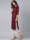 Yufta Women Maroon Self Design Kurta with Palazzo | Grocsy