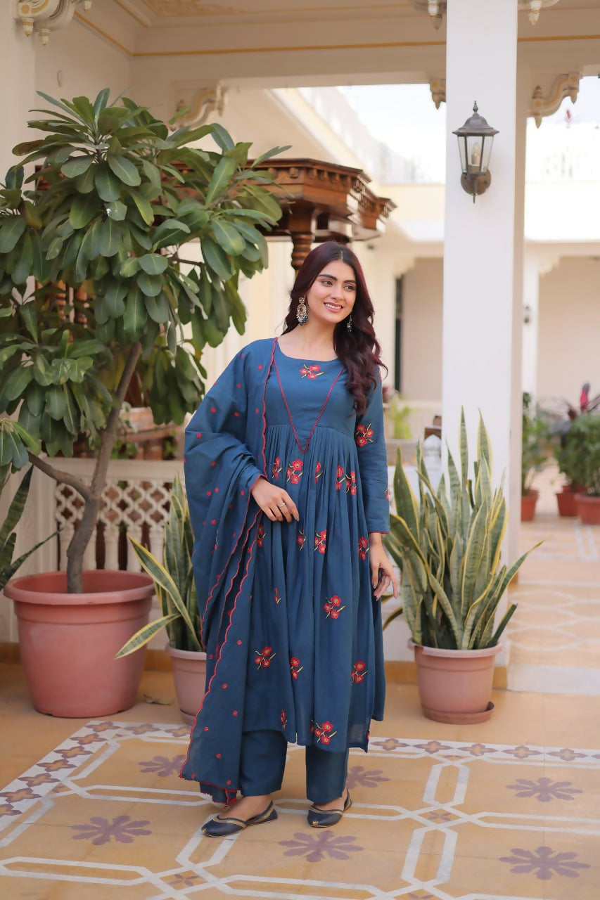 Teeya Creation Womens New Trendy Simple Cotton With Embroidered Work Kurta Set | Grocsy