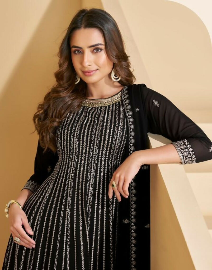 Anaita Black Georgette Stitched Suit with Embroidery & Sequence Work | Grocsy