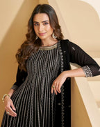 Anaita Black Georgette Stitched Suit with Embroidery & Sequence Work | Grocsy
