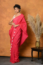 Very Much Indian Mul Cotton Khadi Design Handloom Woven Saree - Pink | Grocsy