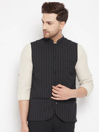 Even Apparels Black Merino Men Woven Nehru Jacket | Grocsy