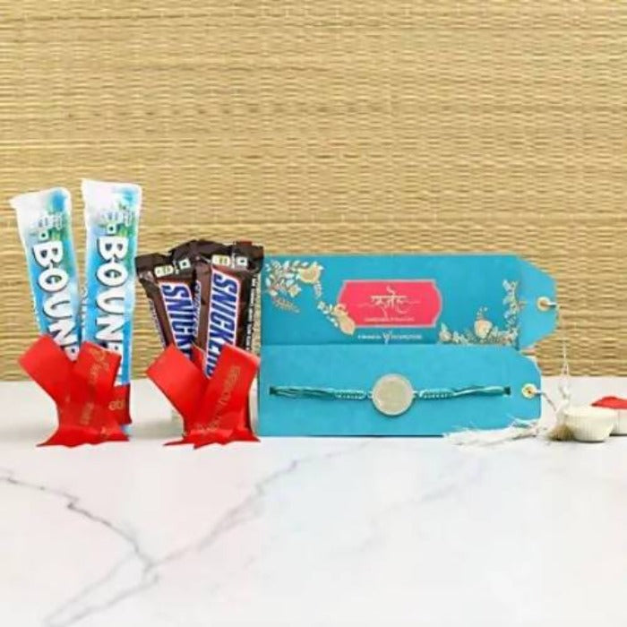 Hulk Metal Rakhi with Bounty & Snickers Chocolate | Grocsy