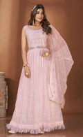 Pink Georgette Crush Mirror Work Gown With Duppatta - Shaili | Grocsy