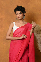 Very Much Indian Mul Cotton Khadi Design Handloom Woven Saree - Pink | Grocsy