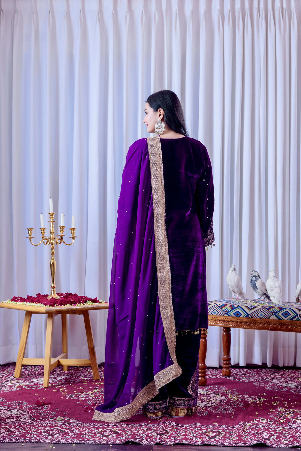 Teeya Creation Purple Color Velvet Silk Embroidery Work Party Wear Suit | Grocsy