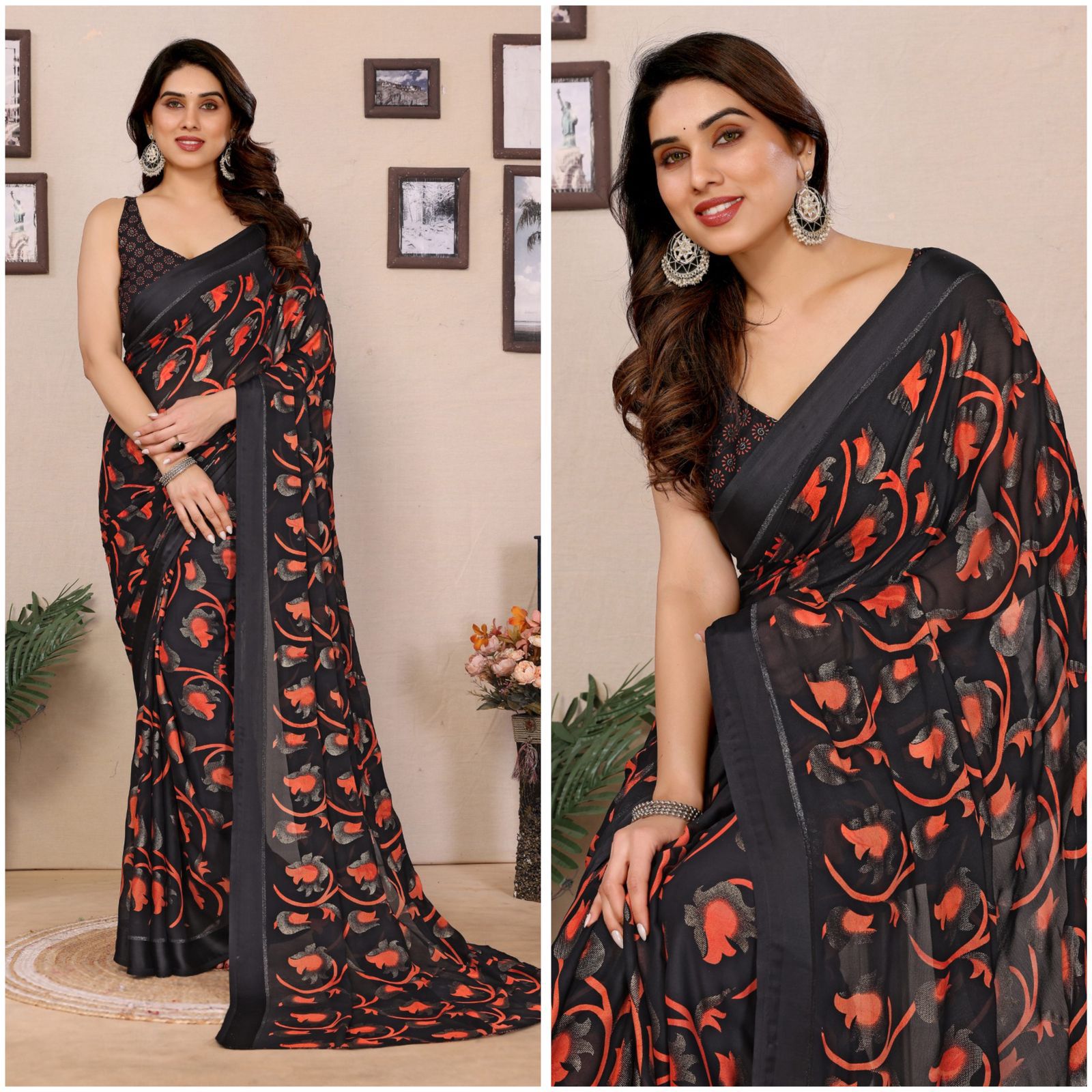 SDF Black Printed Saree | Grocsy