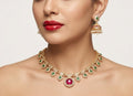 Jewel City Multicolor Gold Plated Necklace Set With Jhumka Earrings|Temple Jewelry For Festive | Grocsy