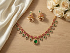 Jewel City Multicolor Gold Plated Necklace Set With Jhumka Earrings|Temple Jewelry | Grocsy