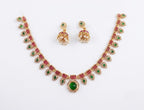 Jewel City Multicolor Gold Plated Necklace Set With Jhumka Earrings|Temple Jewelry | Grocsy