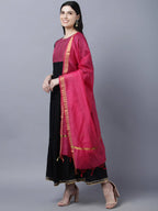 Myshka Women Black Peach-Coloured Colourblocked Cotton Anarkali Kurta | Grocsy