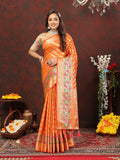 Lorenvalley Fashion Orange Soft Silk Woven Design with Zari Weaving Leheriya Design Saree | Grocsy