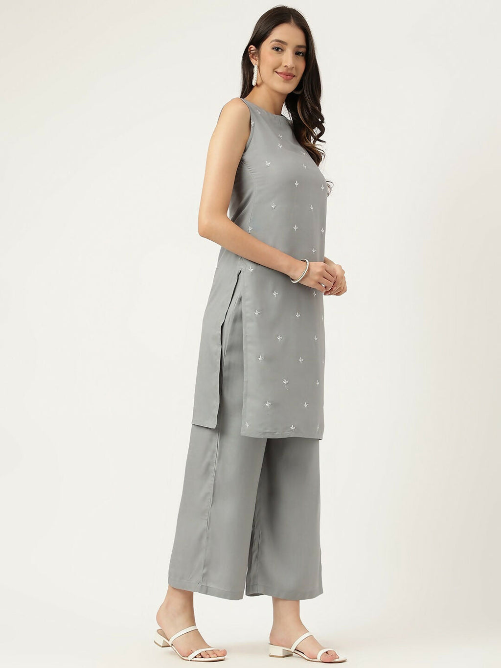 Joban Fashion Grey Rayon and Embroidered Work Straight Kurta Bottom Set | Grocsy