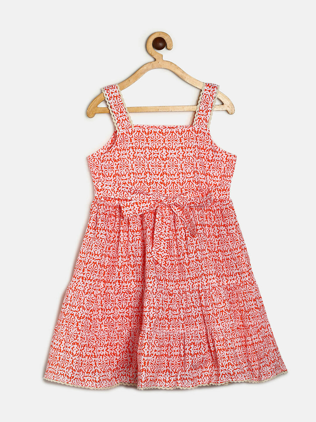 Manet Girls Cotton Layer Frock Printed - Orange | Grocsy