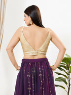 Joban Fashion Antique Gold Sequins Padded Blouse With V Neck Sleeveless | Grocsy