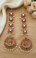 Jewel City Gold Kemp Earrings With Matal Chain For Temple & Bridal Wedding Earrings | Grocsy