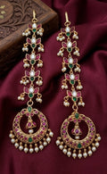 Jewel City Gold Kemp Earrings With Matal Chain For Temple & Bridal Wedding Earrings | Grocsy