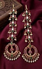 Jewel City Gold Kemp Earrings With Matal Chain For Temple & Bridal Wedding Earrings | Grocsy