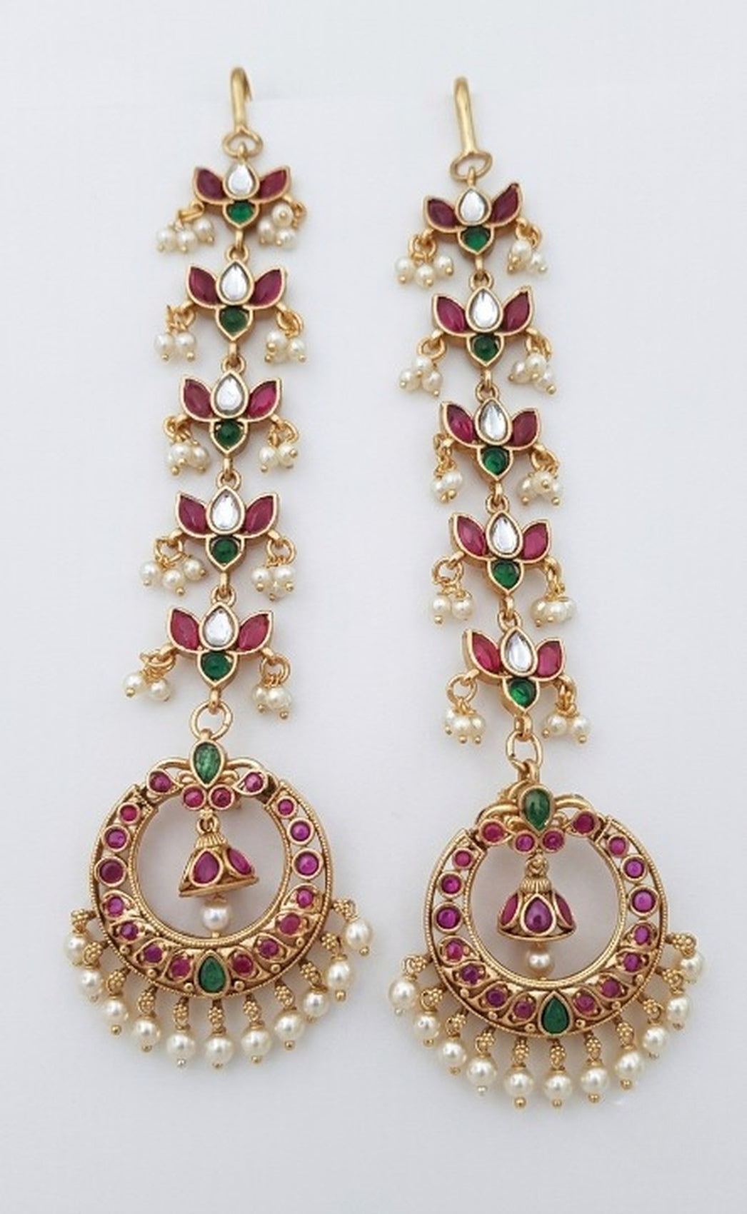 Jewel City Gold Kemp Earrings With Matal Chain For Temple & Bridal Wedding Earrings | Grocsy