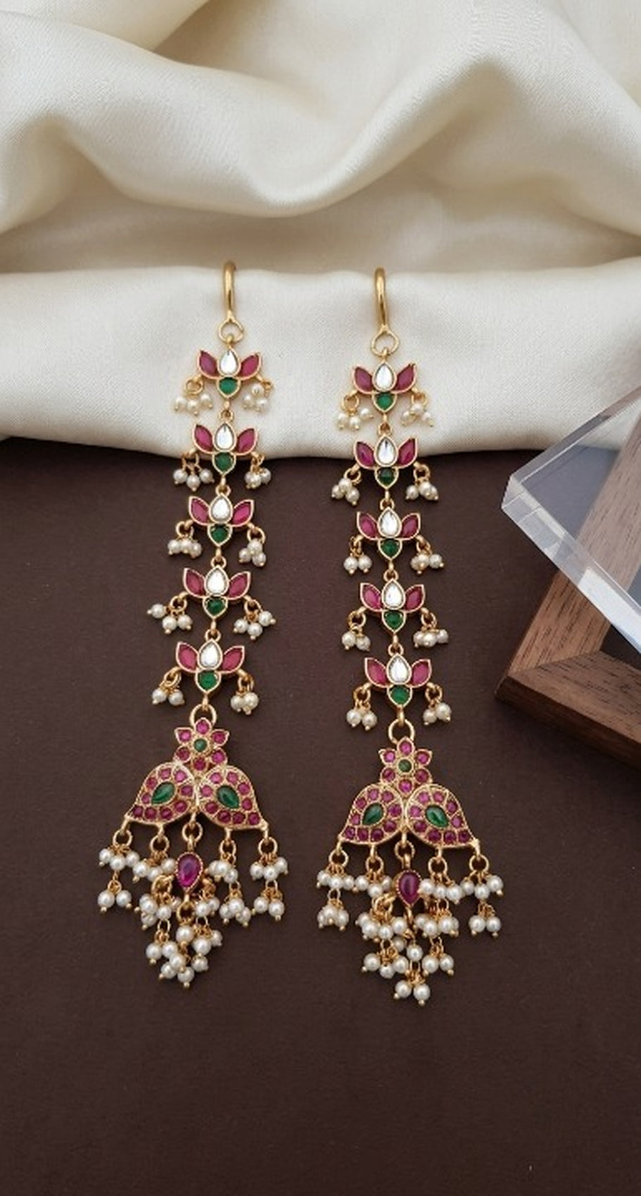 Jewel City Gold Kemp Earrings With Matal Chain, South Indian Temple Jewelry & Wedding Earrings | Grocsy