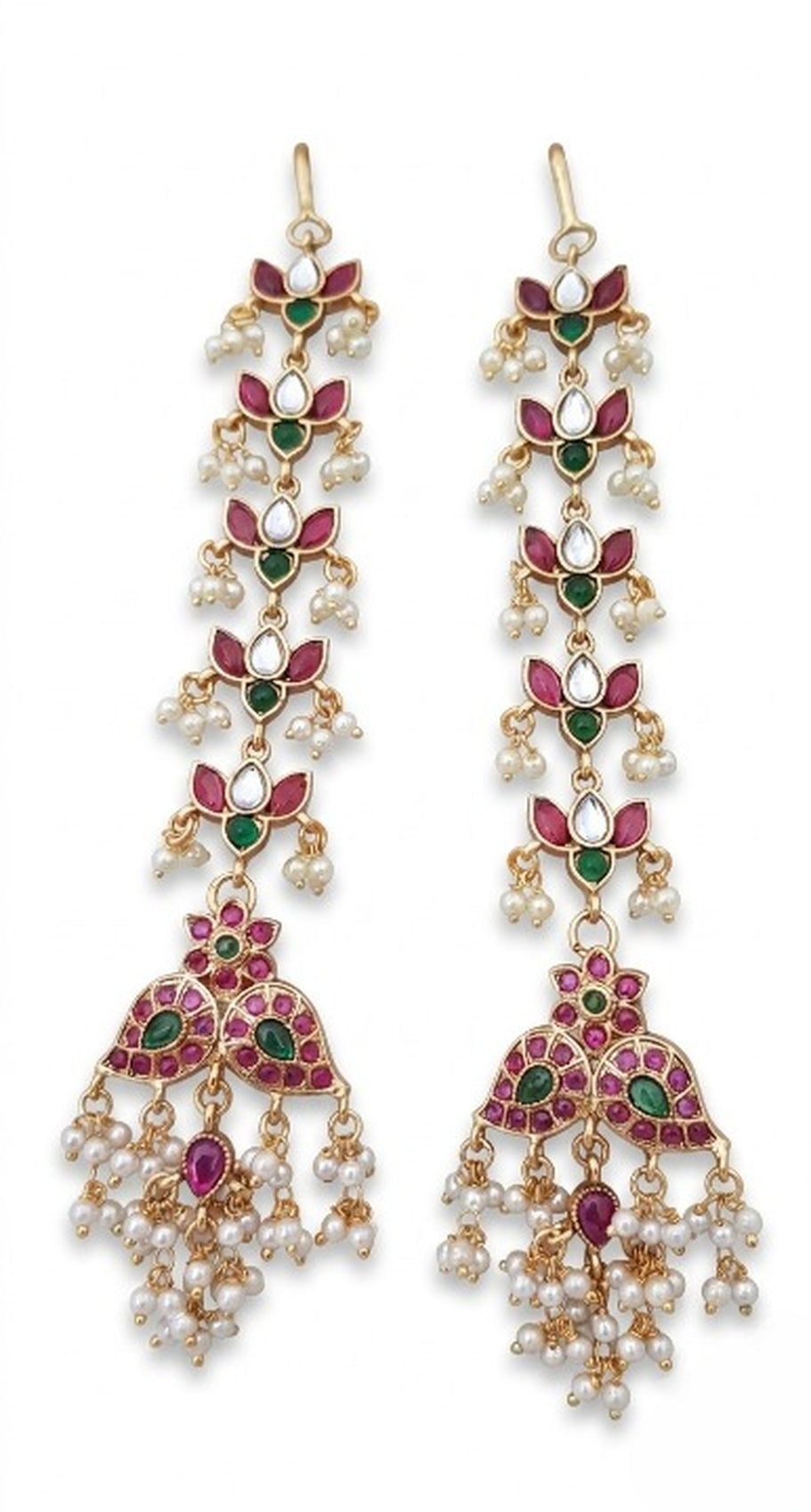 Jewel City Gold Kemp Earrings With Matal Chain, South Indian Temple Jewelry & Wedding Earrings | Grocsy
