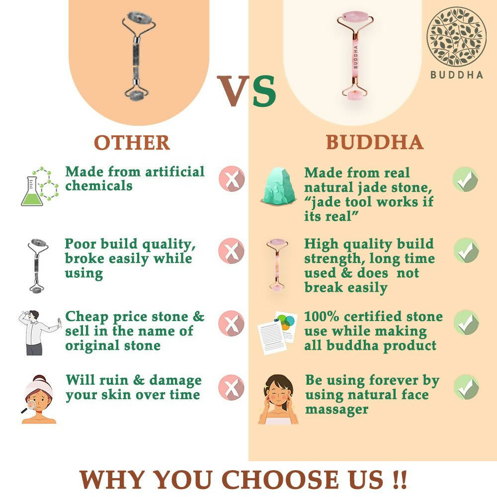 Buddha Natural M African Rose Quartz Face Roller - Helps To Reduce Puffiness Massager | Grocsy