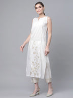 Ahalyaa Women Off White Pure Cotton Printed Kurta with Trousers | Grocsy