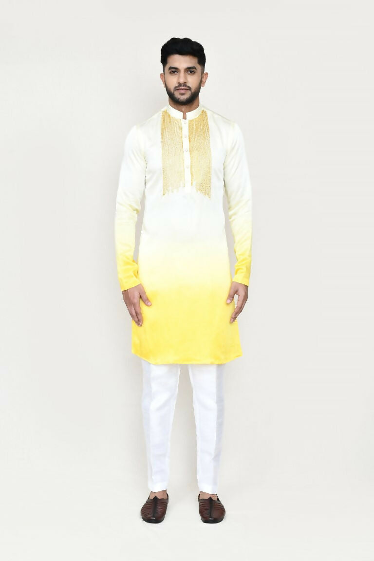Joban Fashion Yellow Colored Satin Silk Fabric Kurta With Straight Fit Pant | Grocsy
