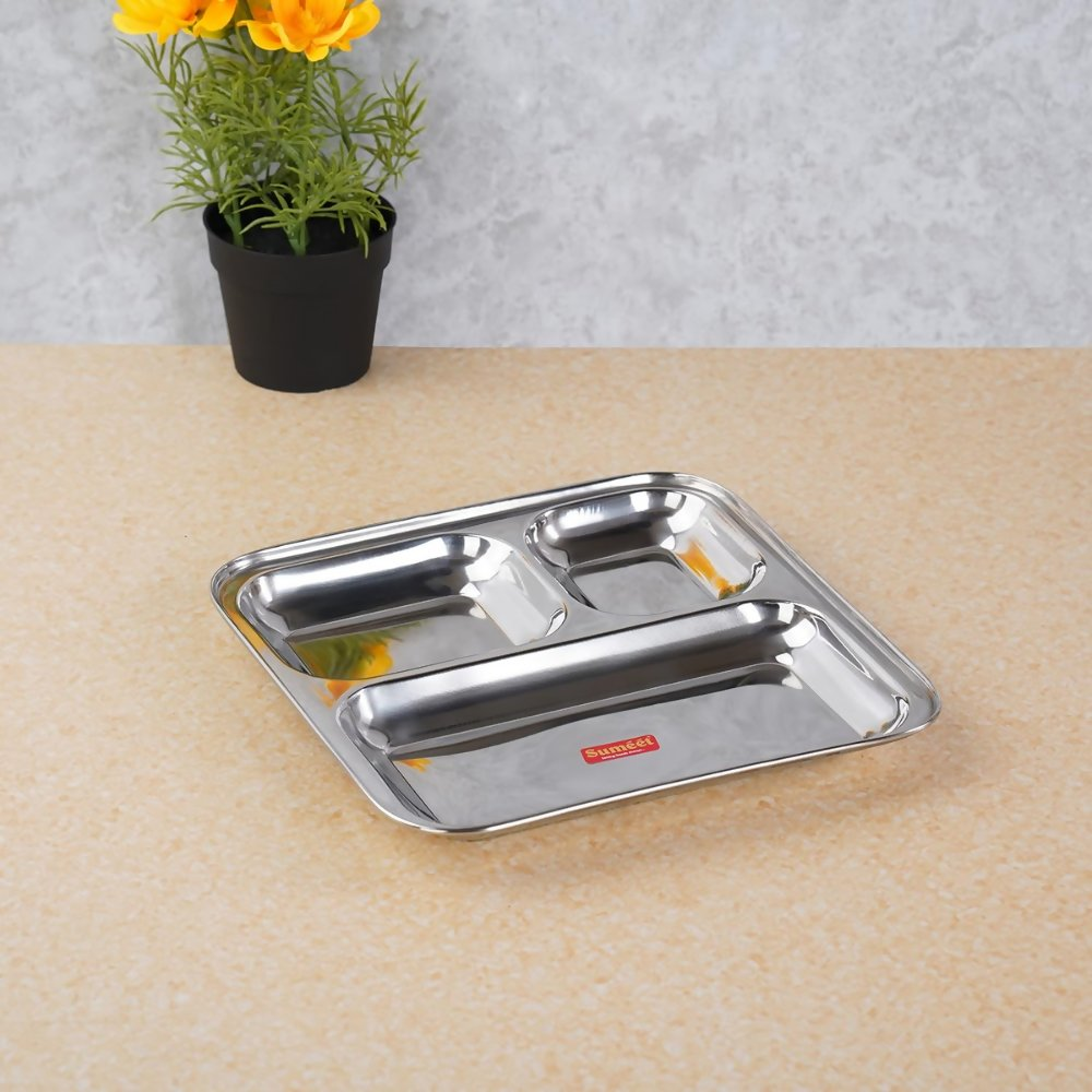 Sumeet Stainless Steel 3 in 1 Idli Wada Compartment plate - Small | Grocsy