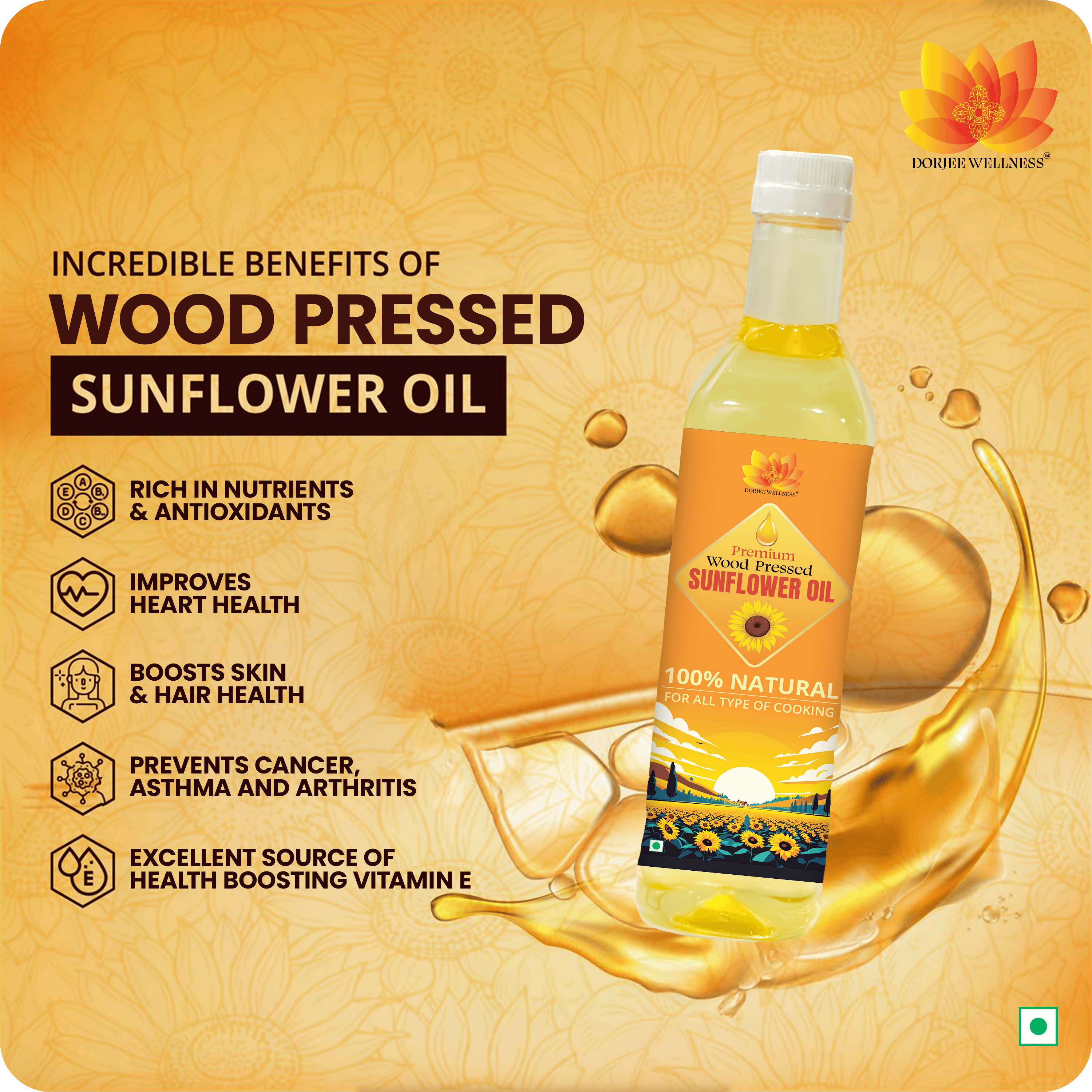 Dorjee Wellness Wood Pressed Sunflower Oil | Grocsy