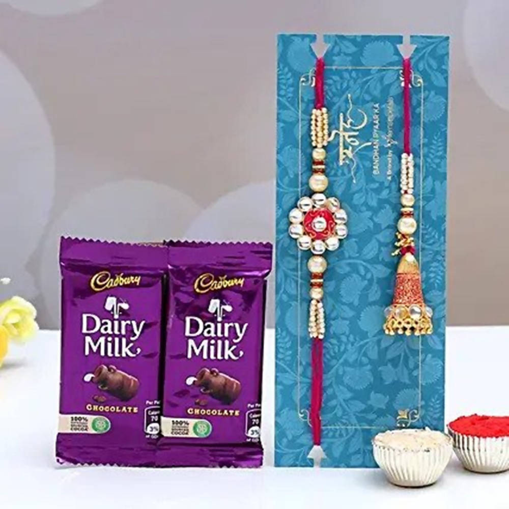 Ethnic Lumba Rakhi Set & Dairy Milk Chocolates | Grocsy