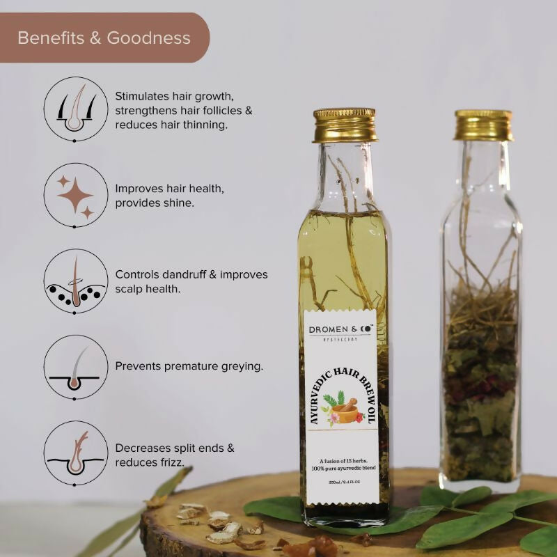 Dromen & Co Ayurvedic Hair Brew Oil With Fusion Of 15 Herbs | Grocsy