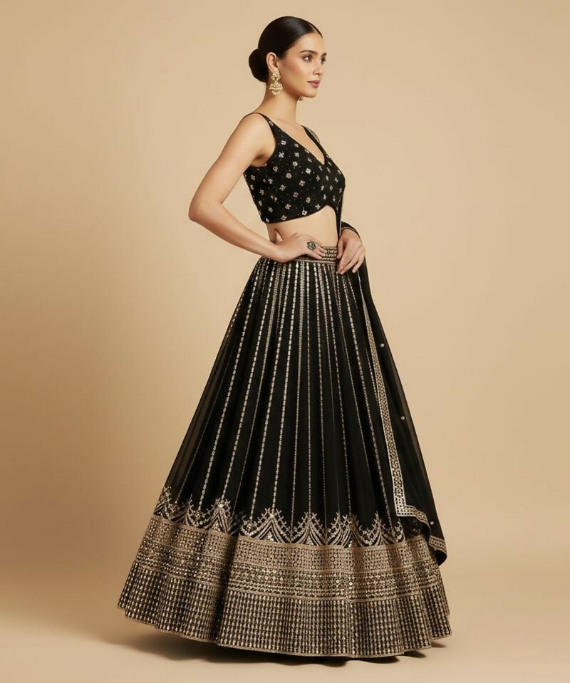 Lehenga Mart Black Faux Georgette Designer Bollywood Style Wedding Wear Lehenga Choli | Grocsy