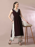 Myshka Women's Coffee Brown Solid Georgette Anarkali Party Kurta Set | Grocsy