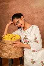 Joban Fashion Off White Pink Floral Hand Block Printed Cotton Kurta Pant Set | Grocsy